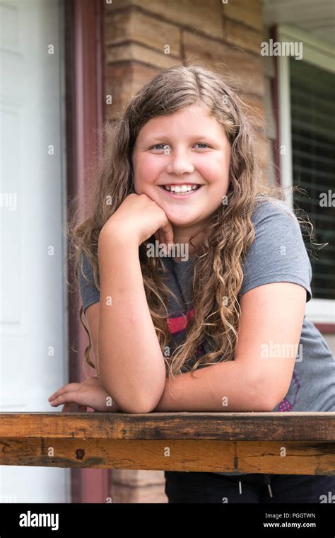 Smiling 10 Year Girl Looking At Camera Usa Stock Photo Alamy