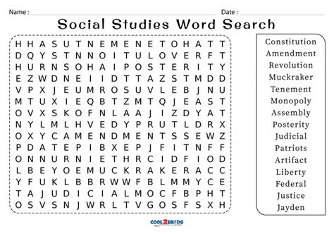 Printable Social Studies Word Search