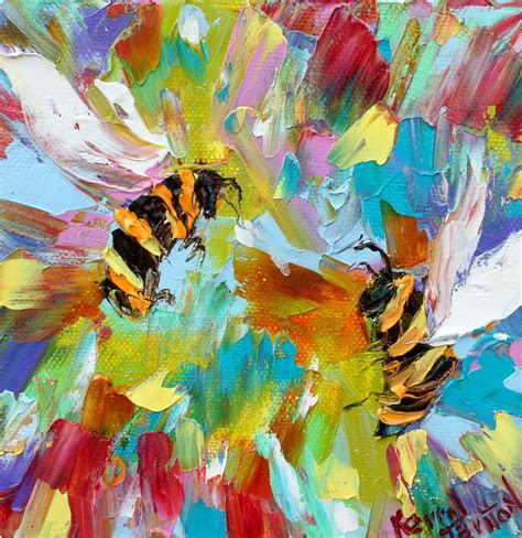 Bee Painting Bee Art Original Oil Palette Knife Impressionism On