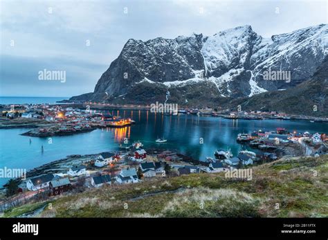 View Of Reine At Dusk Lofoten Norway Stock Photo Alamy