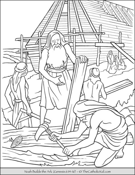 Noah Building The Ark Coloring Page Thecatholickid