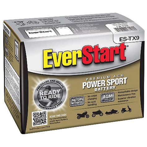 Everstart Premium Agm Power Sport Battery Group Size Es Tx9 12 Volt