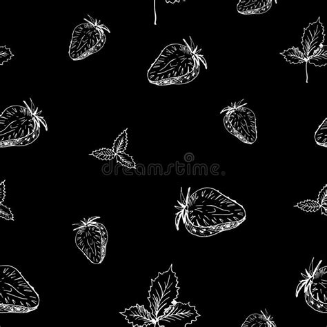 Strawberry Seamless Pattern Isolated Berries On Dark Background Stock