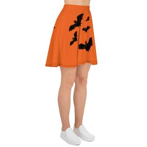Halloween Bats Orange And Black Skater Skirt Headstones And Hearses