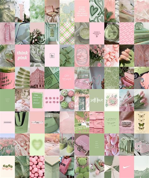 Pink And Sage Green Aesthetic Wall Collage Kit Boujee Wall Etsy