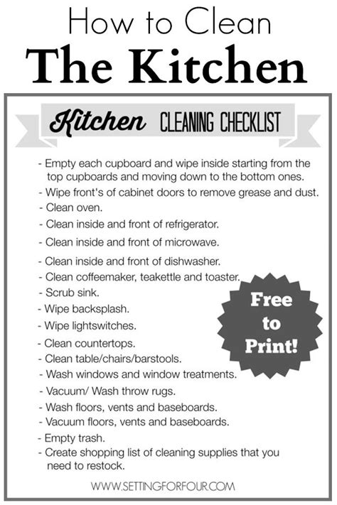 The daily cleaning checklist is. Kitchen Cleaning Checklist Free Printable | Cleaning tips ...