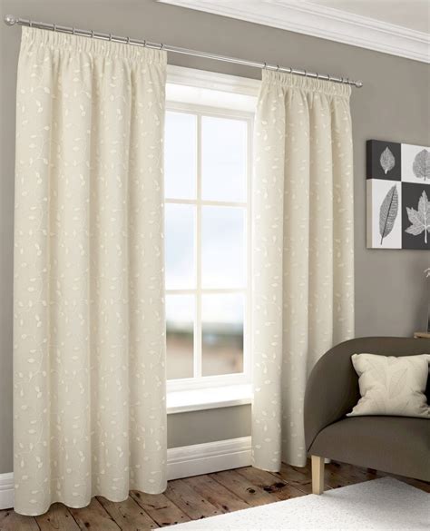 Harrogate Ivory Ready Made Lined Voile Curtains With A White Leaf