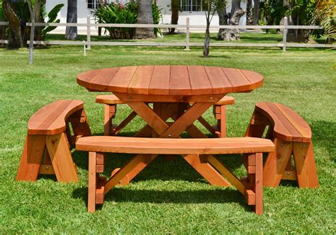 Round Wood Picnic Table With Wheels Forever Redwood