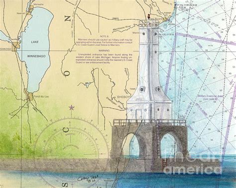 Port Washington Lighthouse Wi Cathy Peek Nautical Chart Map Art