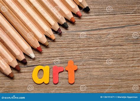 A Row Of Pencils With The Word Art Stock Image Image Of Pencil Group