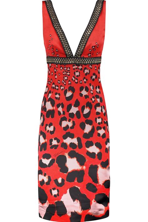 Just Cavalli Embellished Printed Satin Dress Modesens Red Leopard