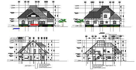 Cottage House Sectional Elevation Detail Of All Sides Dwg File Cadbull