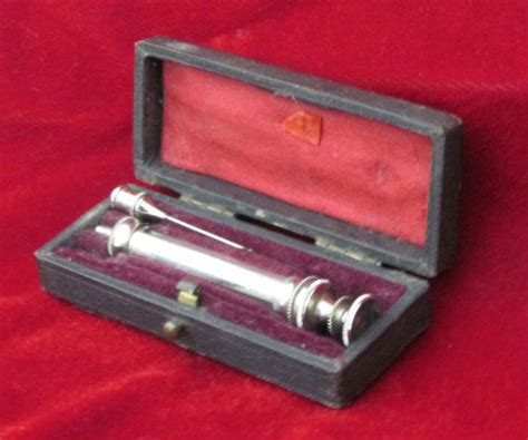 Antique Syringe Hypodermic Needle In Black Box Red Satin Red Etsy