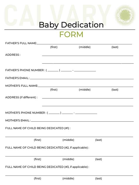 Fillable Online Baby Dedication Form Fax Email Print Pdffiller
