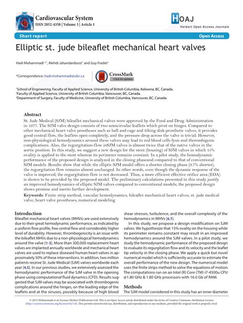 Pdf Elliptic St Jude Bileaflet Mechanical Heart Valves