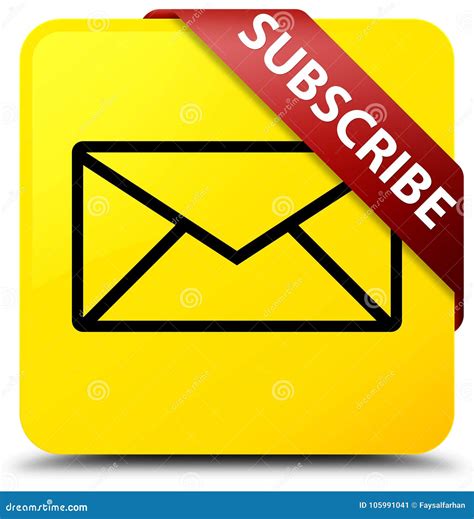 Subscribe Email Icon Yellow Square Button Red Ribbon In Corner Stock