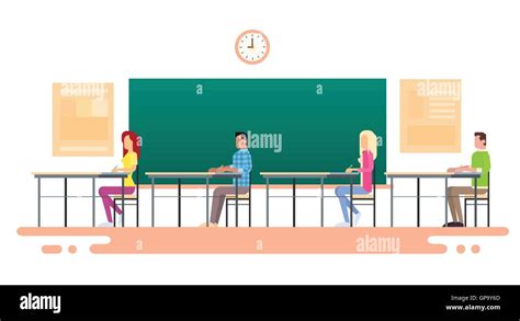 Student Group Sit Desk University Class Stock Vector Image And Art Alamy