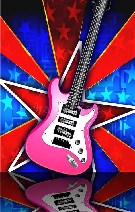 Star Burst Pink Rock Guitar Illustration Stock Illustration