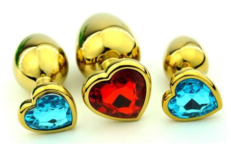 3 Size New Unisex Attractive Heart Shaped Crystal Jewelry Gold Stainless Steel Anal Plug Anus