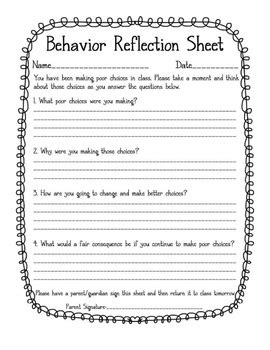 Reflection papers should have an academic tone, yet be personal and subjective. Behavior Reflection Sheet by Crayons and Storybooks | TpT