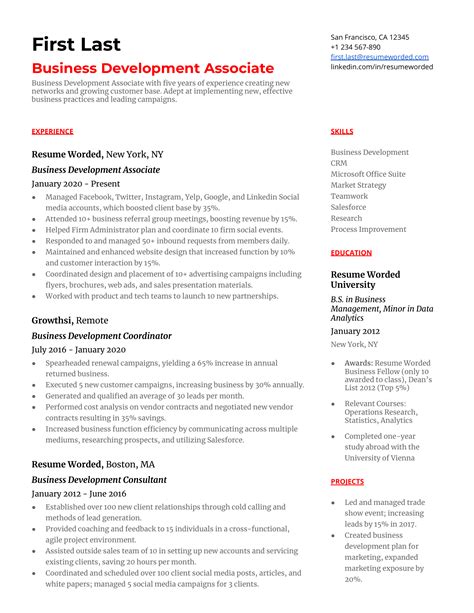 Business Development Associate Resume Example For 2023 Resume Worded
