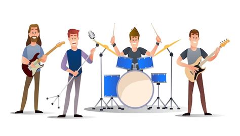 Premium Vector Music Band Character Set In Flat Cartoon Illustration