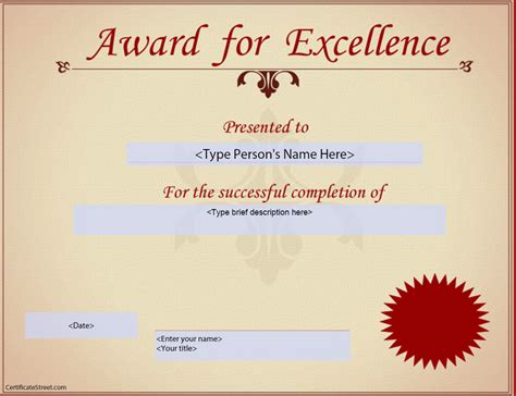 Award For Excellence Certificate Templates At