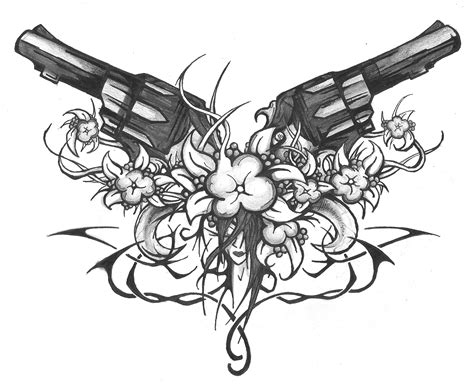Cross Tattoo Skull Gun Guns Flowers Tribes And Face By Jacko41