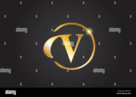 Golden V Alphabet Letter Logo Icon In Yellow And Black Color Simple