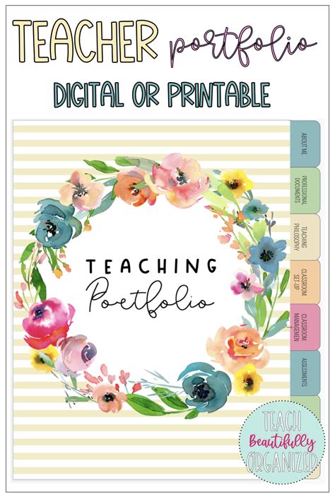 Digital Or Printable Teaching Portfolio Floral Watercolor Teaching