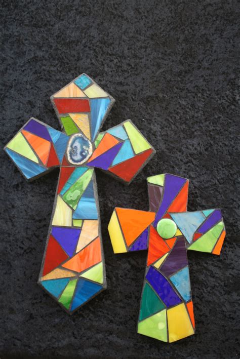 Mosaic Creations Contemporary Mosaic Stained Glass Cross 2 Sister