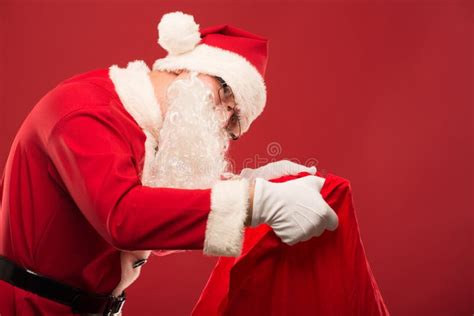 Portrait Of Happy Santa Claus With A Huge Sack Stock Image Image Of