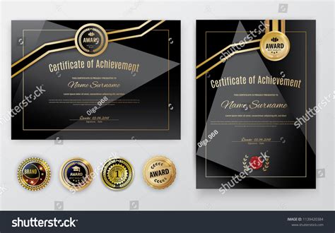 Official Black Certificate Gold Design Elements Stock Vector Royalty