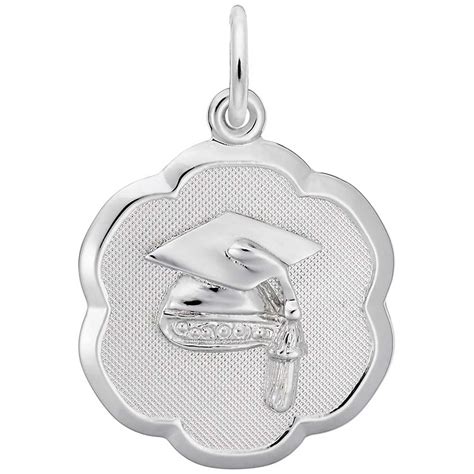 Rembrandt Graduation Cap Scalloped Disc Charm Sterling Silver