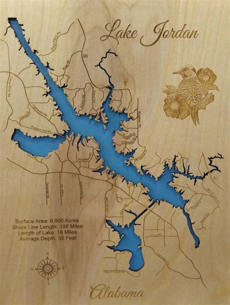 Jordan Lake Alabama Wood Laser Engraved Lake Map Wall Hanging Etsy