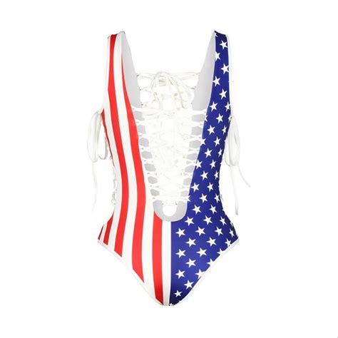 Hot Sexy American Flag Swimsuit One Piece Women Bandage Bathing Suit Hollow Out Swimwear Usa