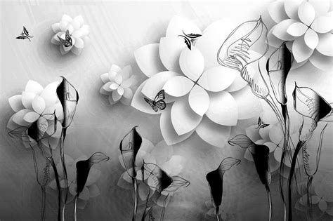 Wallpaper Black And White Abstract Flowers