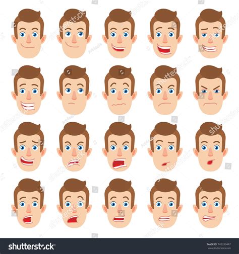 Cartoon Man Different Facial Expressions Emotional 库存矢量图（免版税）742339447