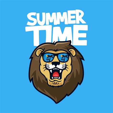 Lion Head Summer Time With Sunglasses Stock Vector Illustration Of