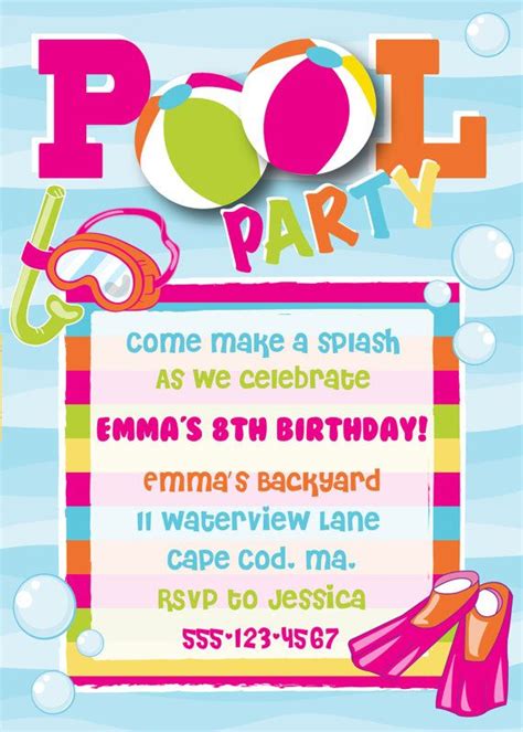 Pool Party Birthday Invitation Girl In 2019 Pool Party Invitations Pool Party Birthday