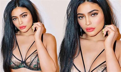 Kylie Jenner Poses In A Sheer Lace Bra To Plug Lipstick Daily Mail Online