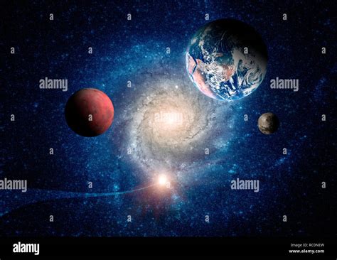 Planets Of The Solar System Against The Background Of A Spiral Galaxy