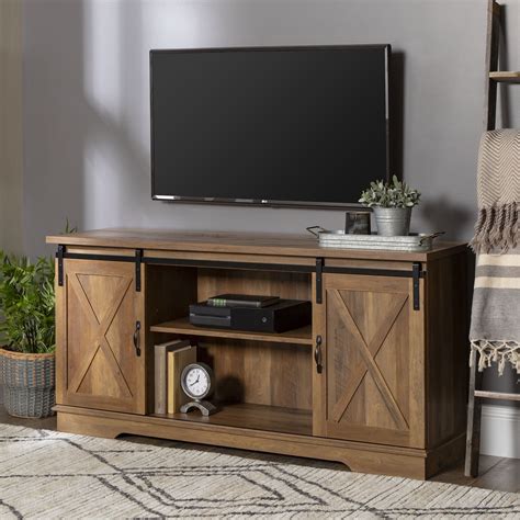 Reclaimed Barnwood Barn Door Tv Stand For Tvs Up To 64 By Manor Park