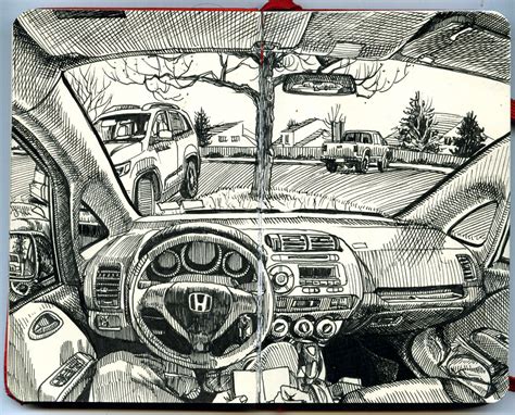 Draw a line in the background. Inside the car | Yet again. A three-part sketch completed ...