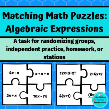 What is the relationship between multiplying and question 16. Matching Math Puzzles Activity- Algebraic Expressions | TpT