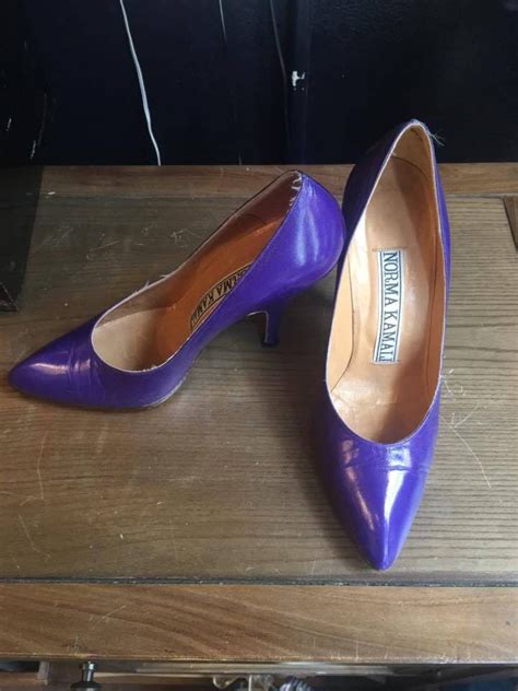 80s Norma Kamali Shoes Size 65 Vintage Purple High Heels Leather