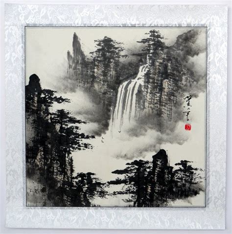 The materials used in chinese painting, brush and ink on paper and silk, have determined its character and development over thousands of years. chinese painting landscape 16x16" ORIGI oriental asian ...