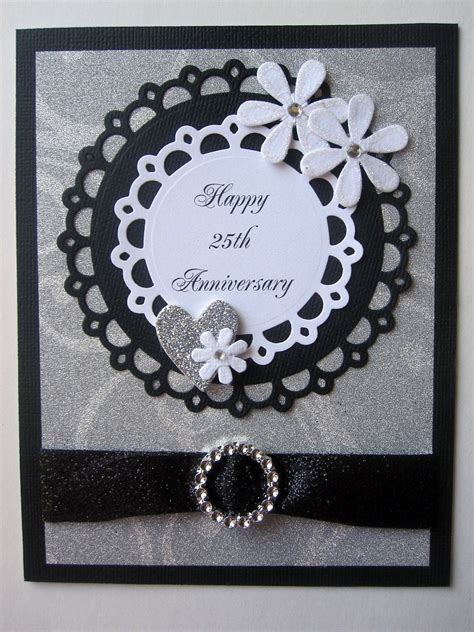 Elegant Handmade 25th Anniversary Card Silver And Black