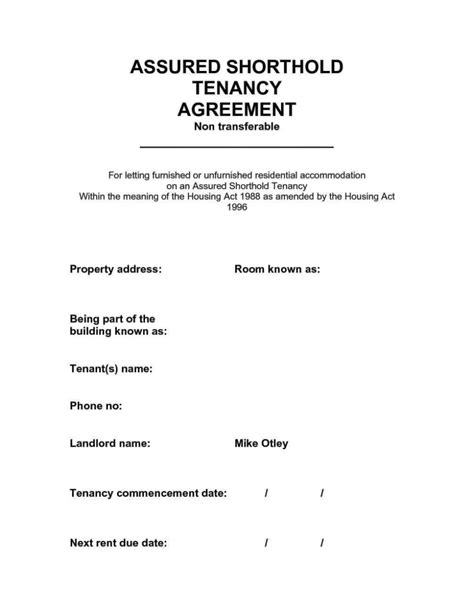 Can you share the template or a sample of the agreement. Assured Shorthold Tenancy Agreement Uk Template Free ...