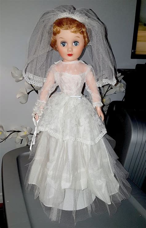 Vintage 1957 Large Bride Doll Star Canada 24 Stuffed Vinyl Rubber Beautiful Bride Dolls